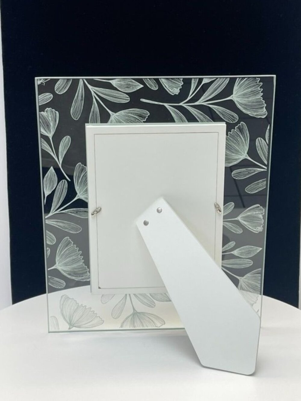 Beltrami Italy Silver Plated 5x7 Frame Gold Floral Glass Photo Holder - Picture 5 of 8